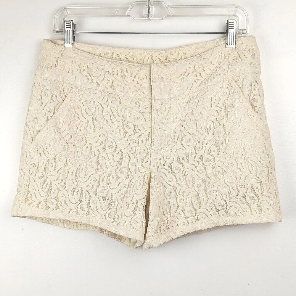 METAPHOR Womens Sz 6 Ivory Cream Lined Lace Shorts Flat Front Zip 4" Inseam